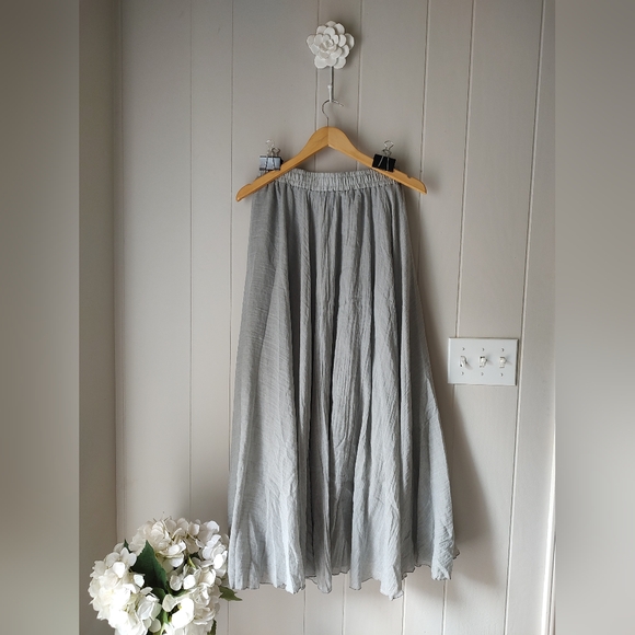 Sugar Magnolia Gray 100% Cotton Boho Gauzy Layered Fairycore Maxi Skirt - Picture 5 of 8